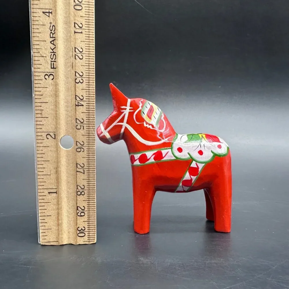 Dala Horse Swedish Hand Painted Red Wooden Folk Art Figurine Scandinavian Decor